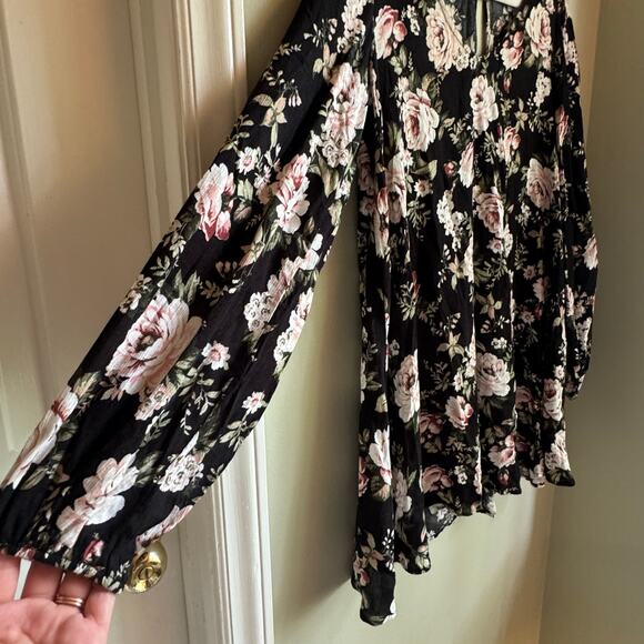 Show Me Your Mumu Donnie Dress Black Floral Long Sleeve Mini Swing Dress S - Picture 4 of 7